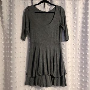 Forever 21 gray 3/4 Length sleeve Dress with Ruffle Skirt Size Large